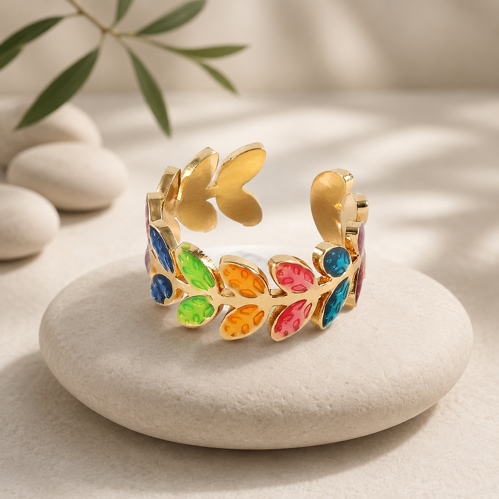 Anello in acciaio inossidabile foglie multicolori