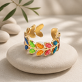 Anello in acciaio inossidabile foglie multicolori