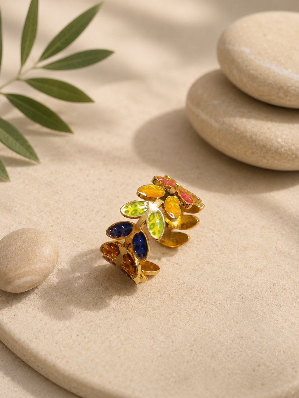 Anello in acciaio inossidabile foglie multicolori