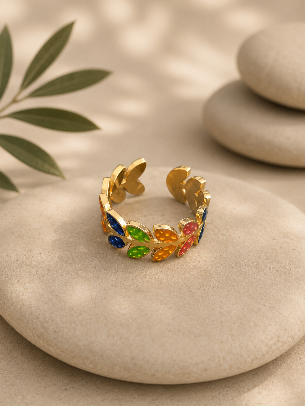 Anello in acciaio inossidabile foglie multicolori