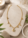 Collier Breloques Soleil, Lune, Croix & Cœur en Acier Inoxydable Doré – Élégant & Symbolique