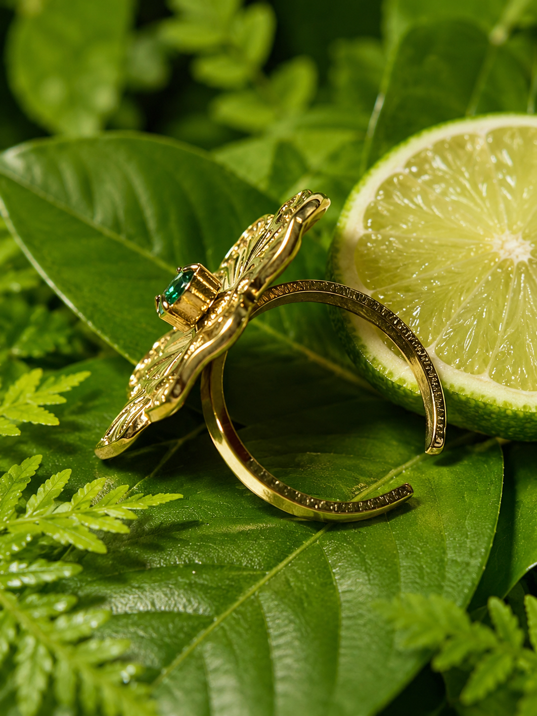 Bague acier inoxydable doré cœur zircon vert et doré