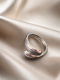 Bague acier inoxydable ajustable géométrique en forme de goutte argentée