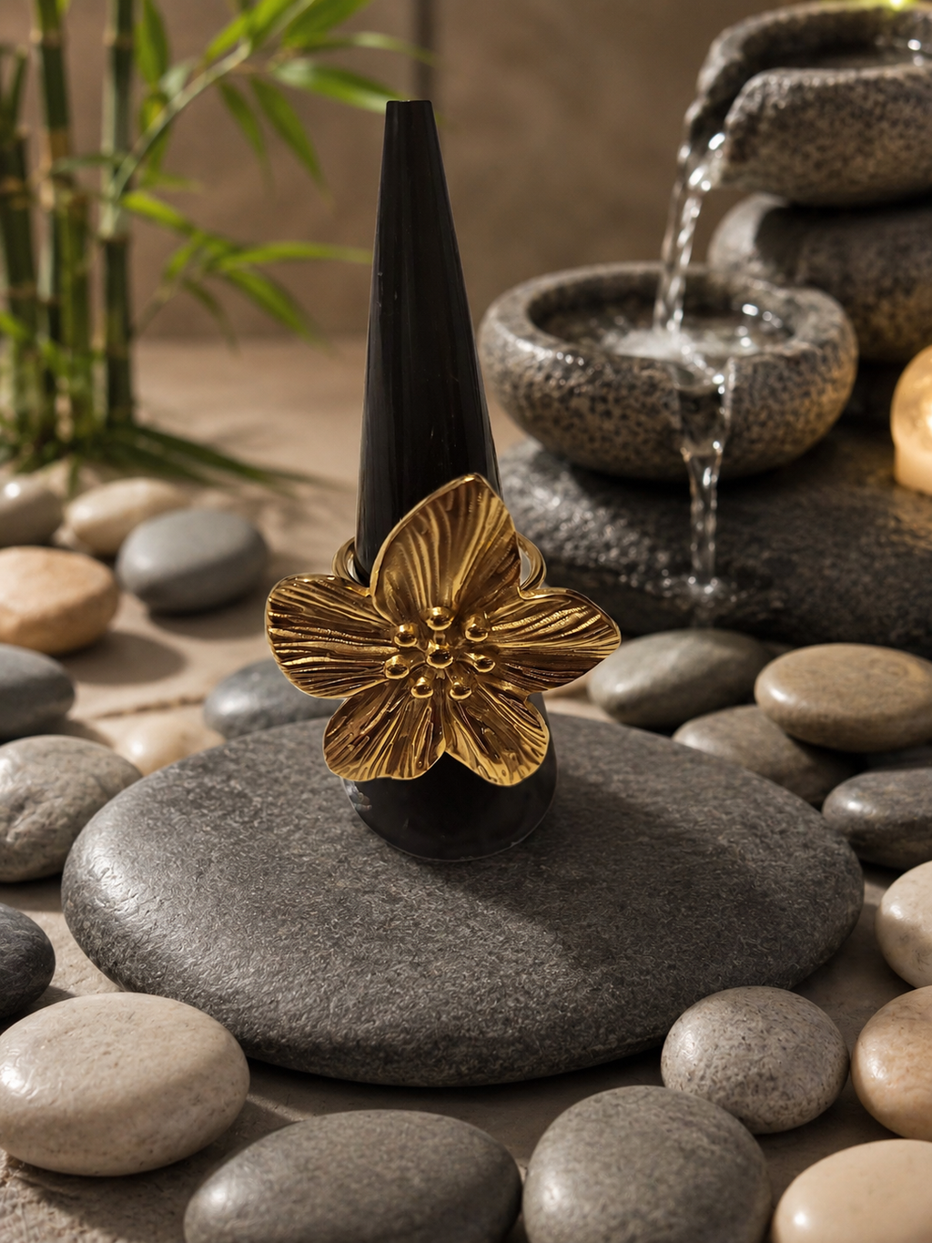 Bague Fleur Dorée en Acier Inoxydable – Ajustable – Design Floral Élégant