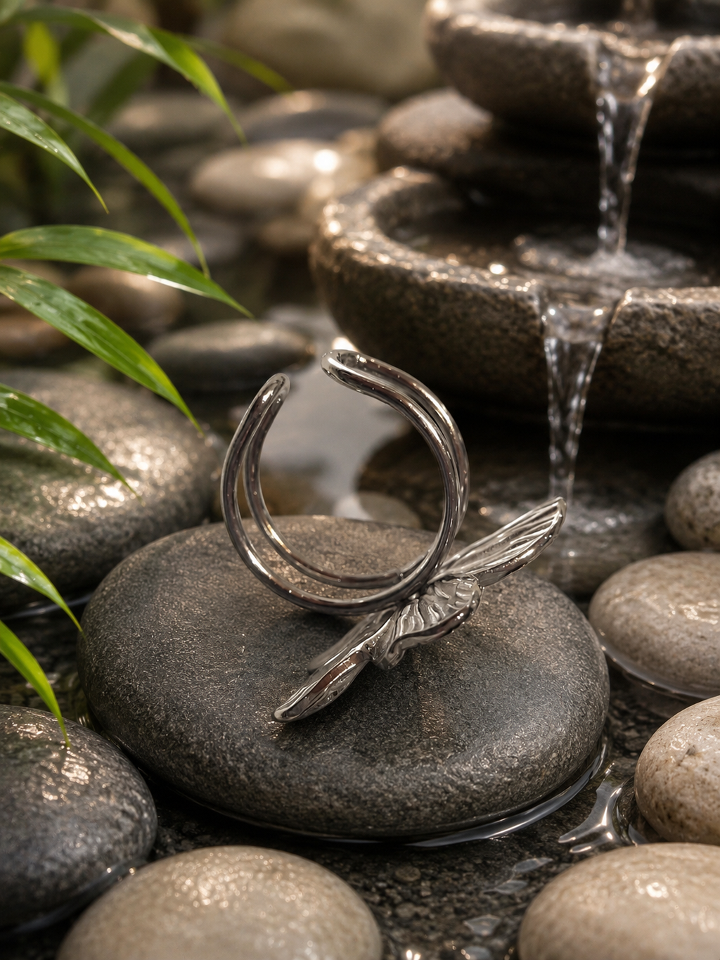 Anello in acciaio inossidabile fiore con petali grandi argentato