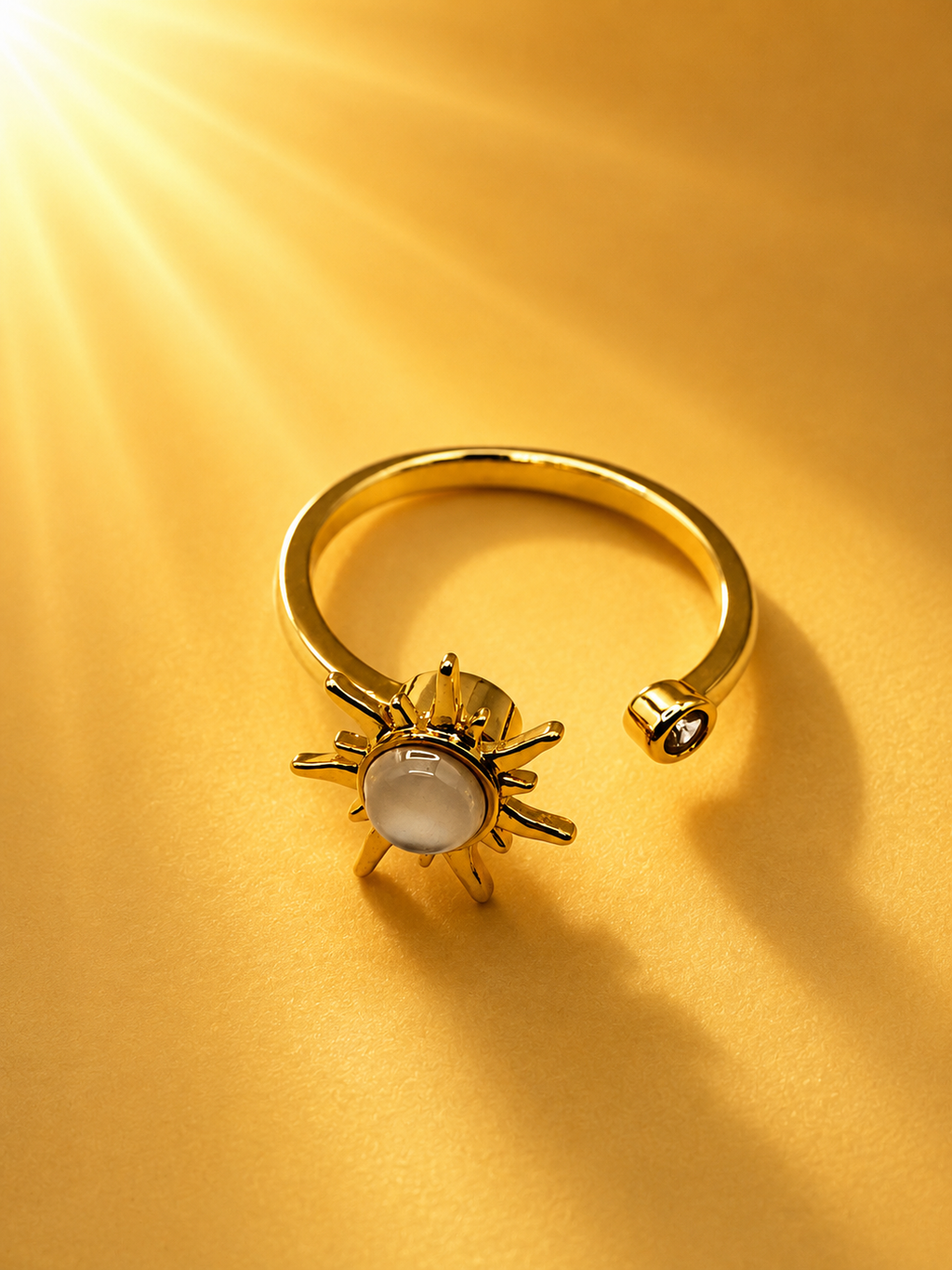 Anello aperto acciaio inossidabile dorato sole antistress - il sole gira