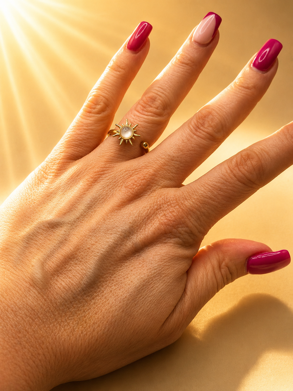 Anello aperto acciaio inossidabile dorato sole antistress - il sole gira
