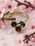 Bague ouverte acier inoxydable doré en forme de cerise