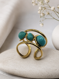 Bague ajustable en acier inoxydable doré avec pierre turquoise