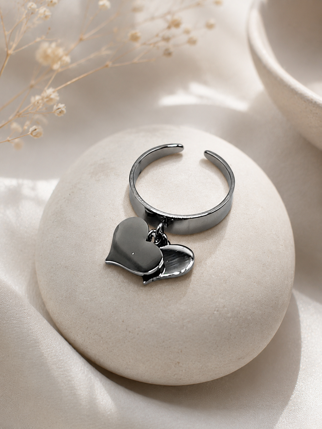 Bague acier inoxydable breloque 2 cœurs