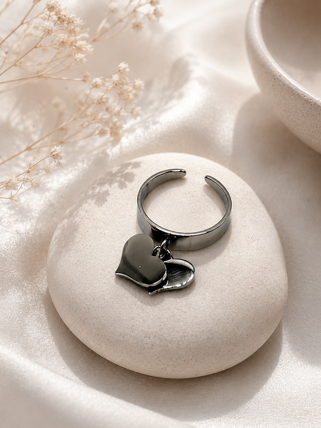 Bague acier inoxydable breloque 2 cœurs