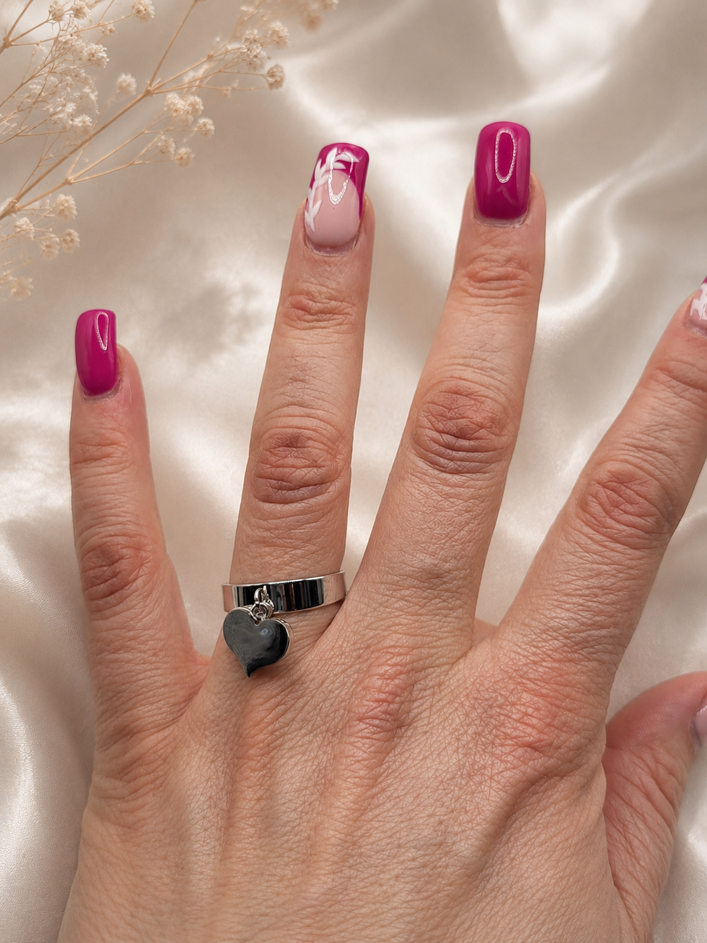 Bague acier inoxydable breloque 2 cœurs