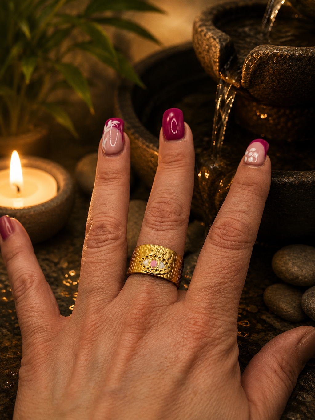 Bague acier inoxydable doré ajustable œil