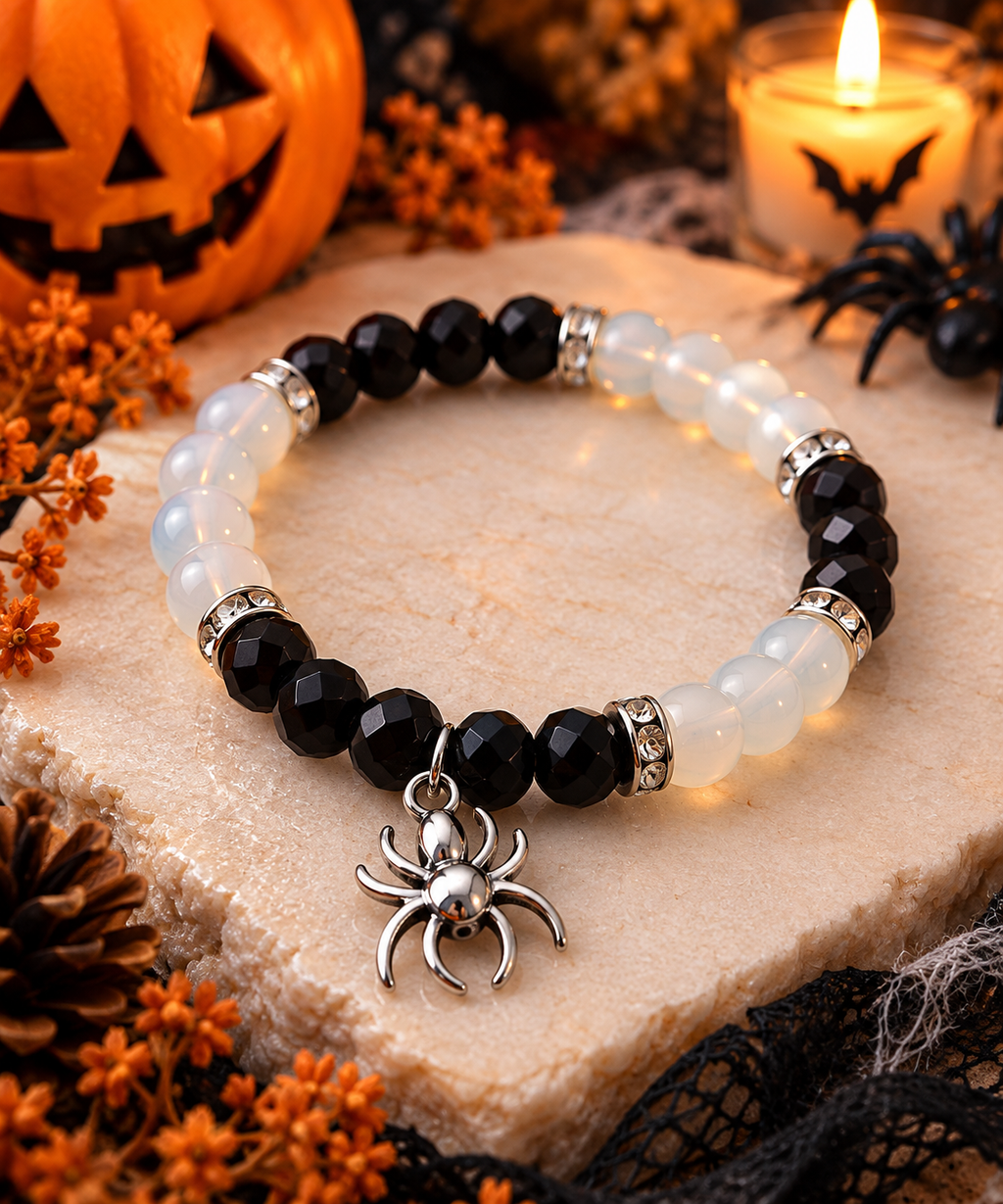 Duo de Bracelets d’Amitié Halloween – Cœur Aimanté et Araignées