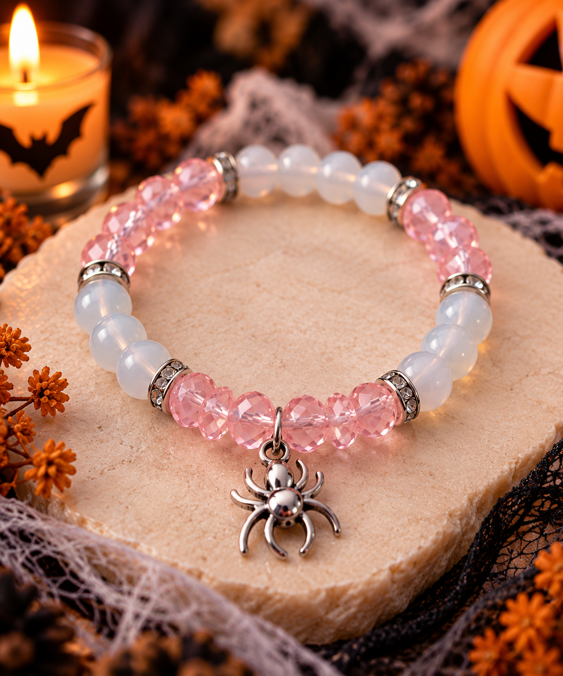 Duo de Bracelets d’Amitié Halloween – Cœur Aimanté et Araignées