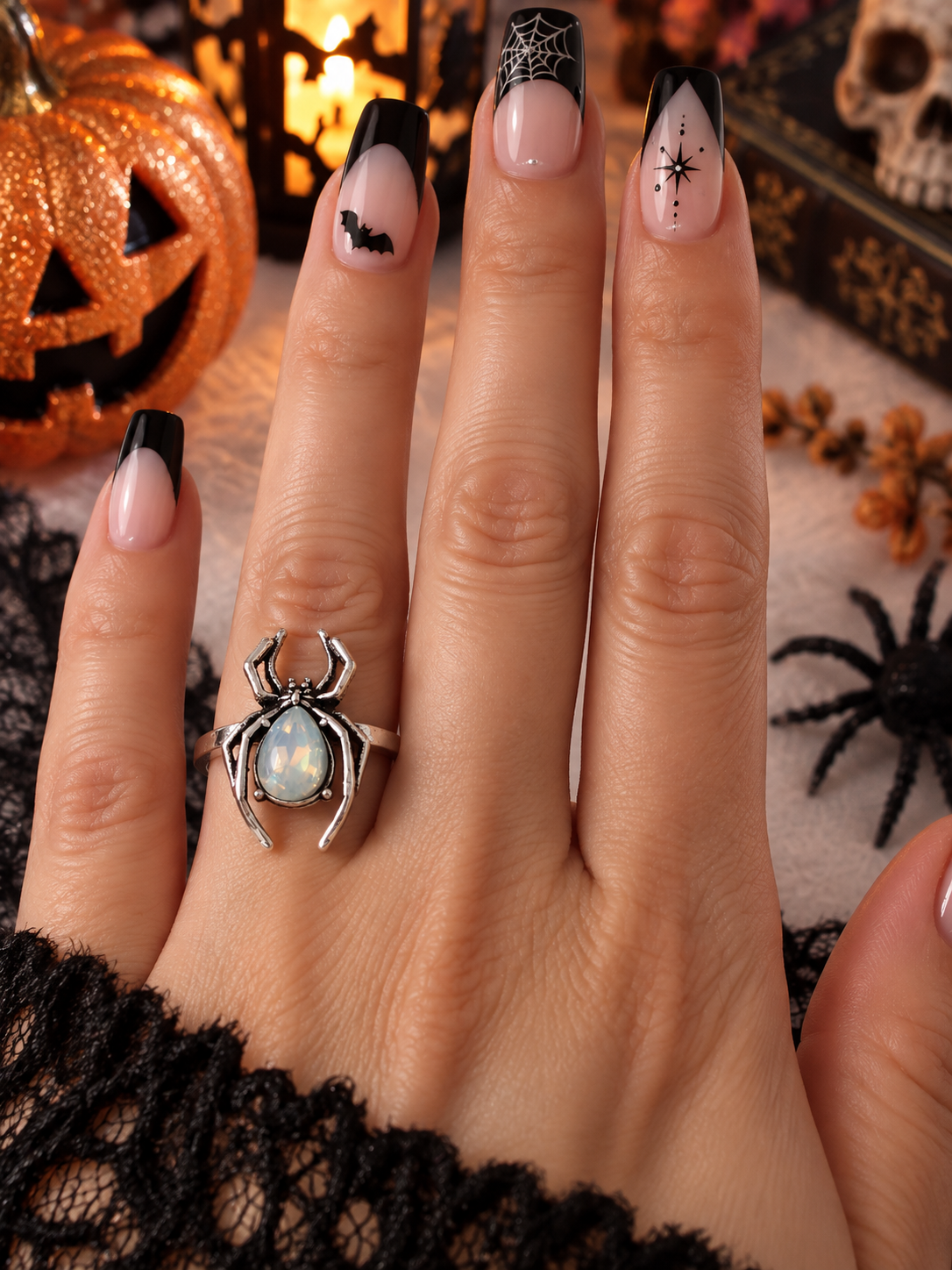 Bague Araignée Argentée Réglable avec Pierre Opalescente – Cuivre