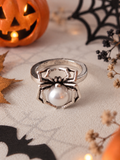 Bague Araignée Argentée avec Perle Blanche – Taille 53 – Cuivre