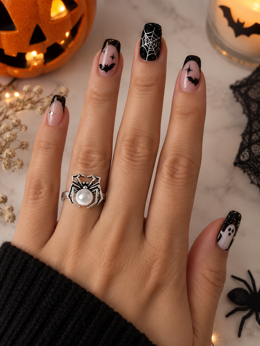 Bague Araignée Argentée avec Perle Blanche – Taille 53 – Cuivre