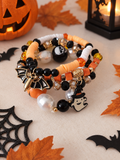 Lot de 4 Bracelets Halloween Femme – Citrouille, Tête de Mort, Fantôme & Chauve-Souris
