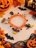 Bracelet Halloween Orange à Breloques – Chat, Fantôme & Citrouille