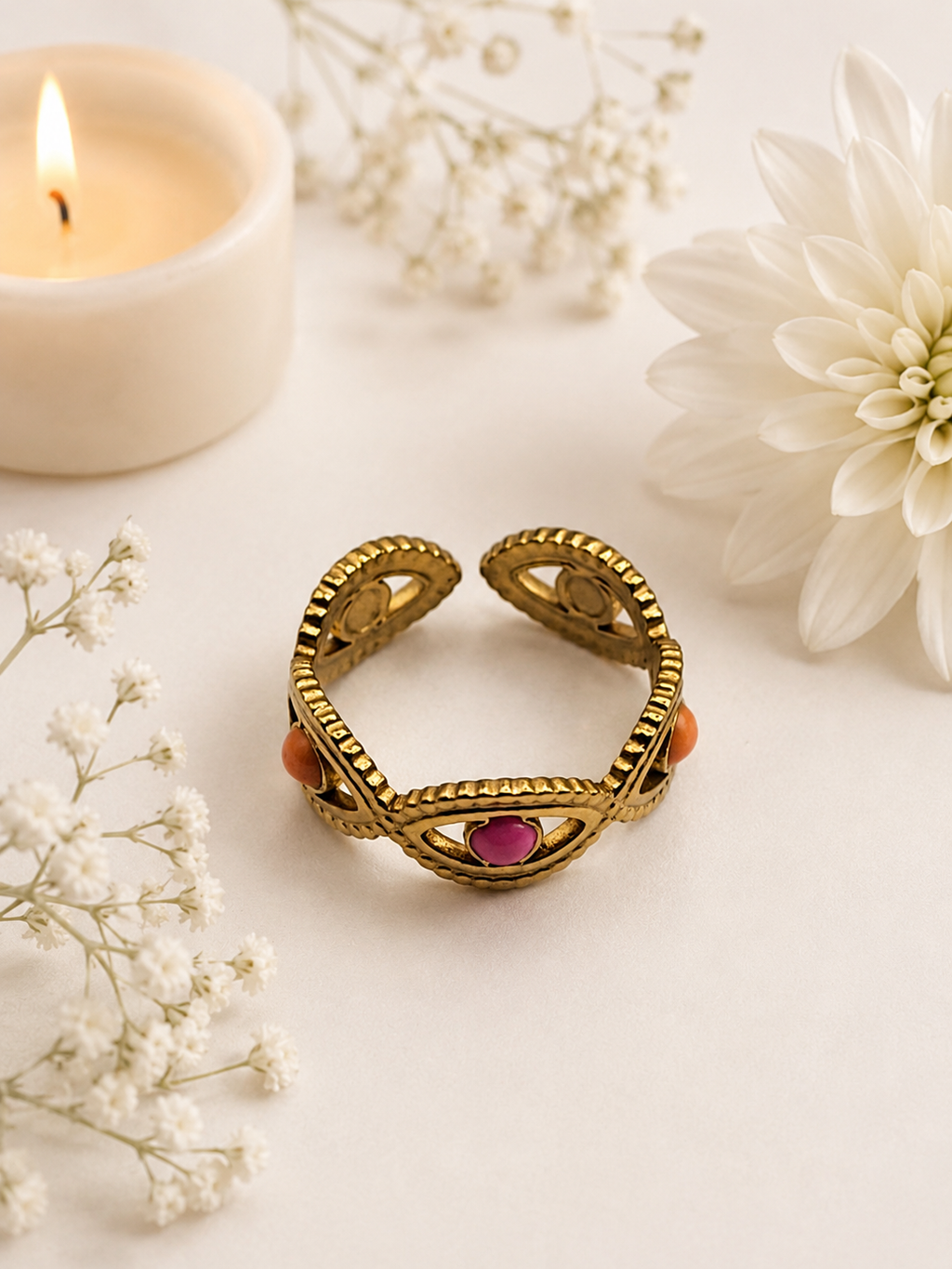 Anello regolabile in acciaio inossidabile ovale e punto rosa