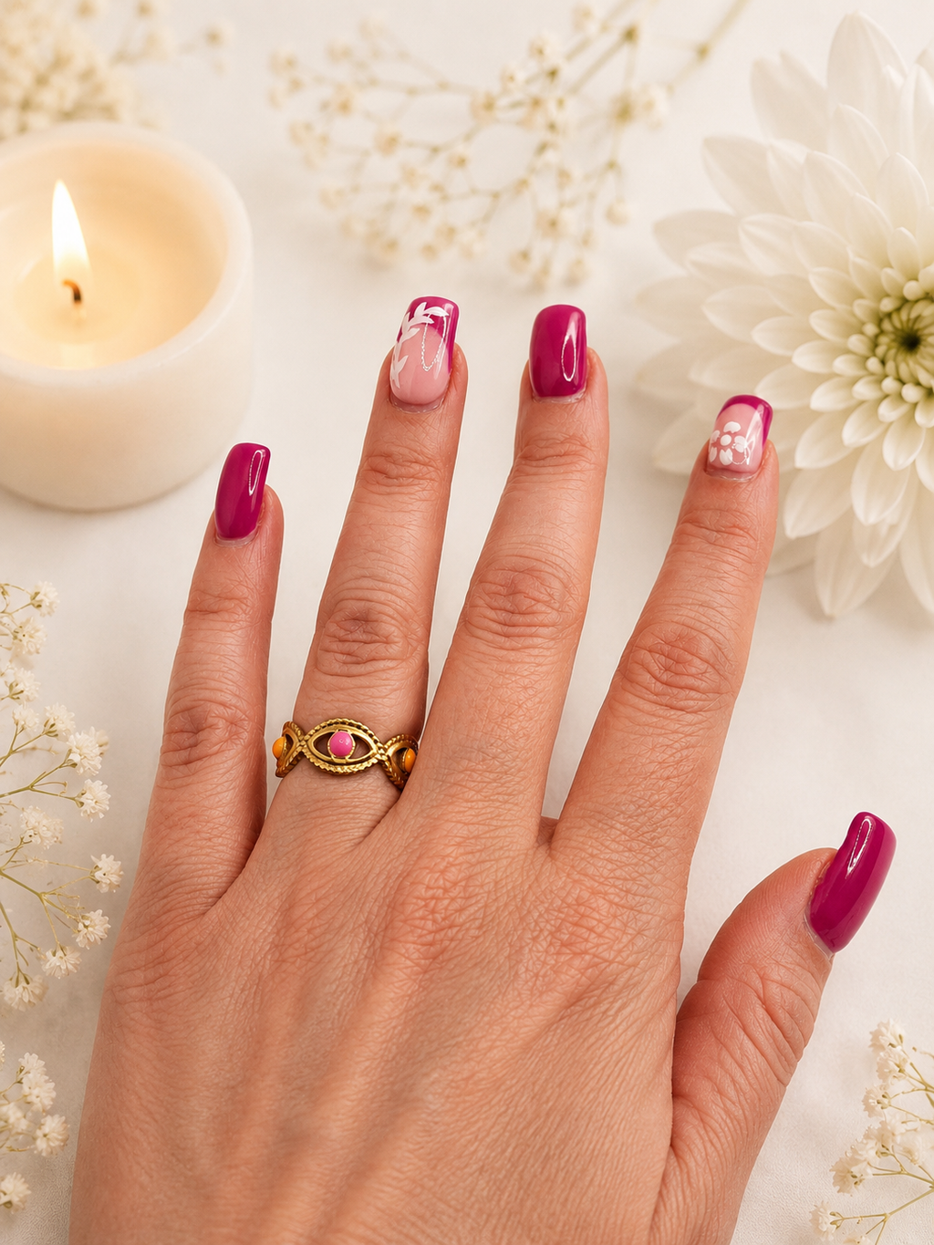 Anello regolabile in acciaio inossidabile ovale e punto rosa