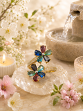 Bague ouverte acier inoxydable doré avec fleurs multicolores