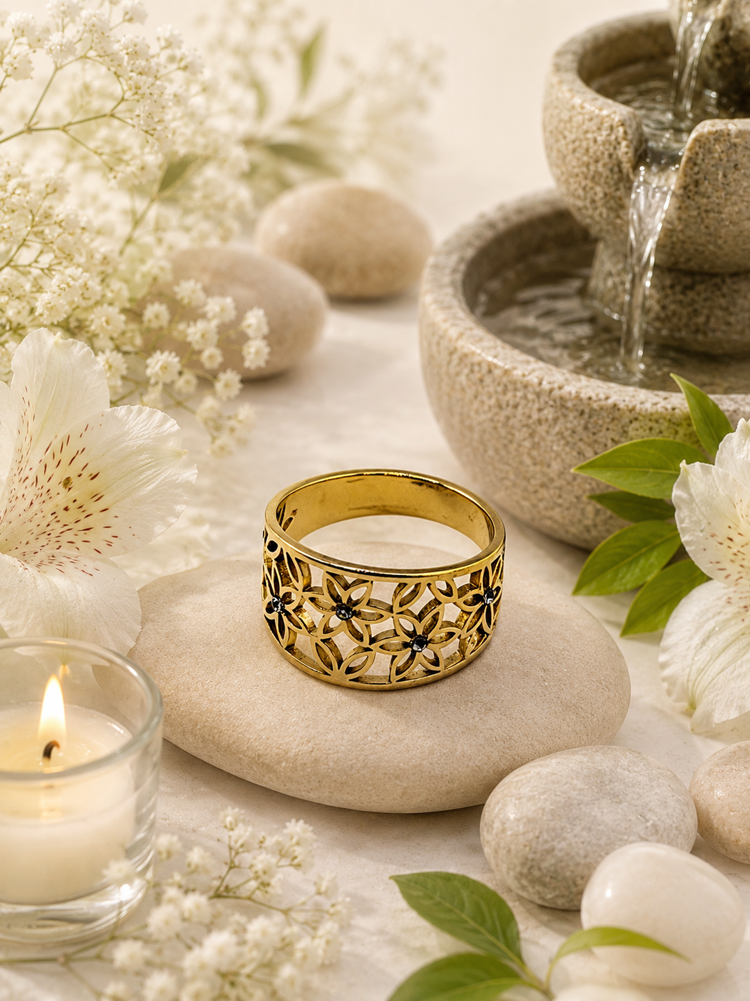 Bague en acier inoxydable fleur ajourée taille 8
