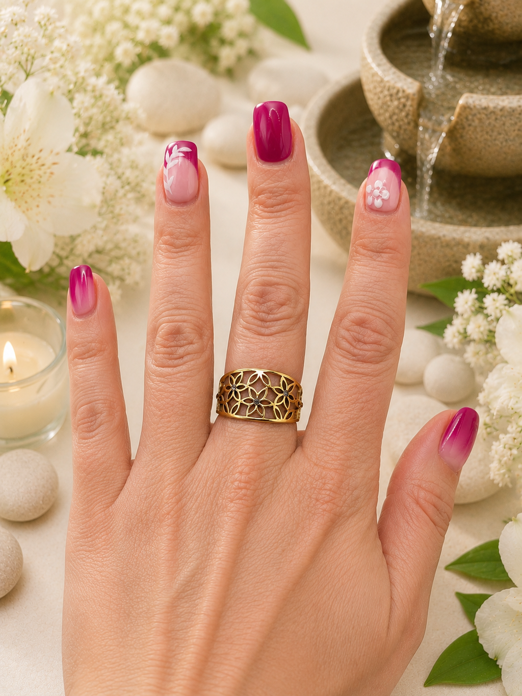 Bague en acier inoxydable fleur ajourée taille 8