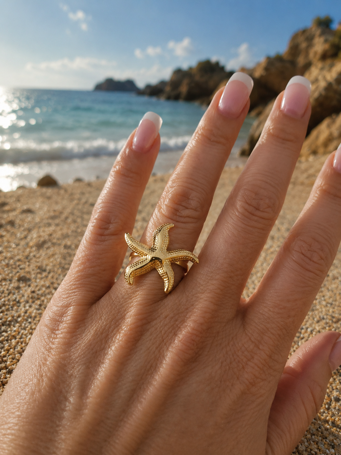 Bague dorée ajustable étoile de mer taille moyenne