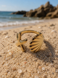 Bague ouverte acier inoxydable doré petite étoile de mer et coquillage