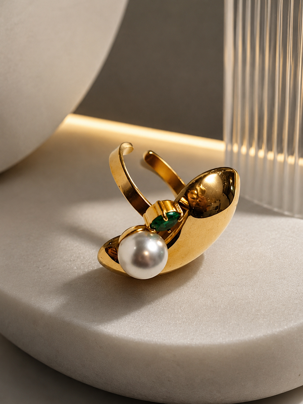 Bague moderne acier inoxydable doré pierre colorée