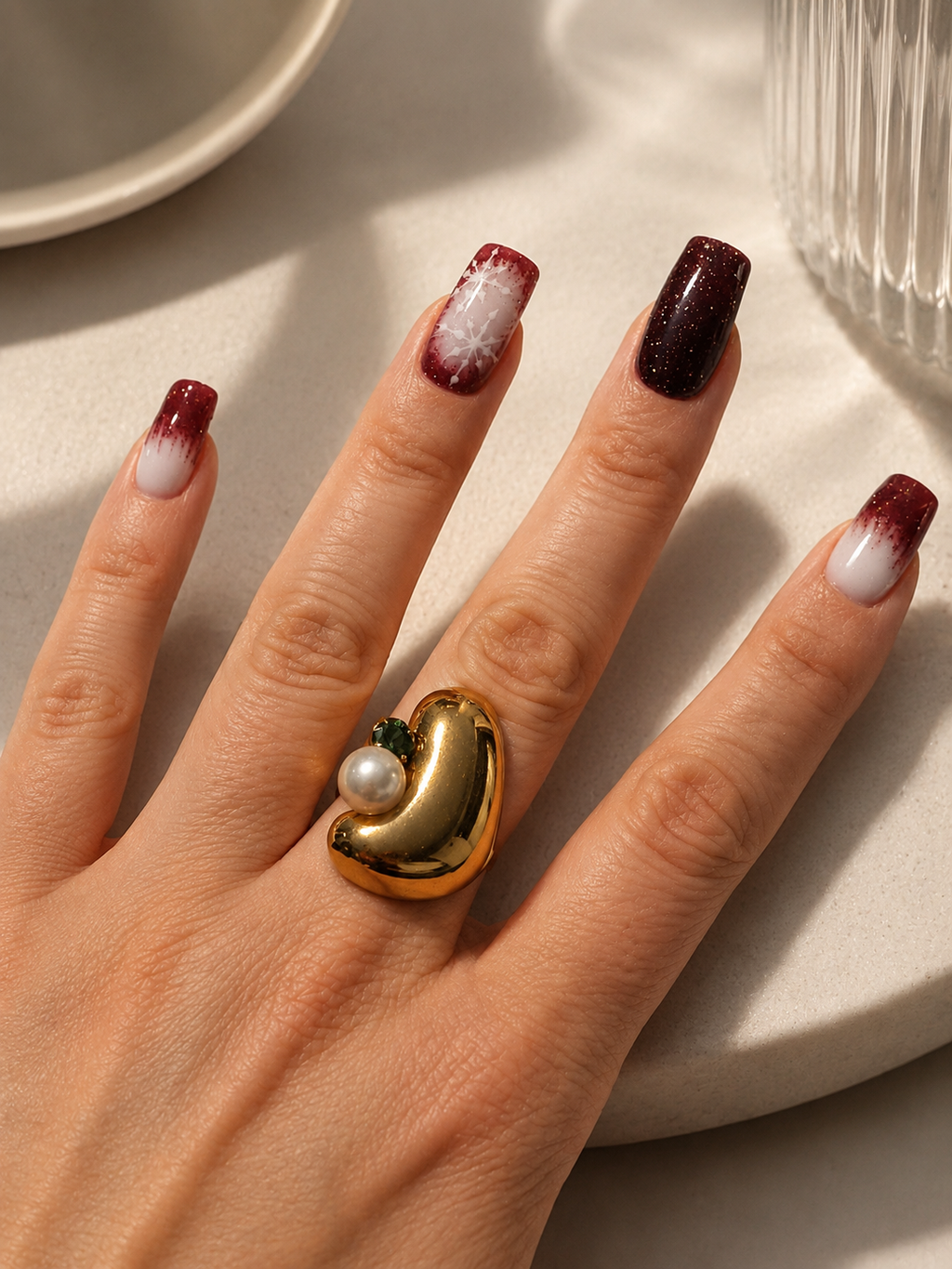 Bague moderne acier inoxydable doré pierre colorée