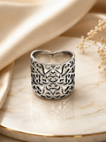 Bague acier inoxydable ajustable motif floral ajouré argenté