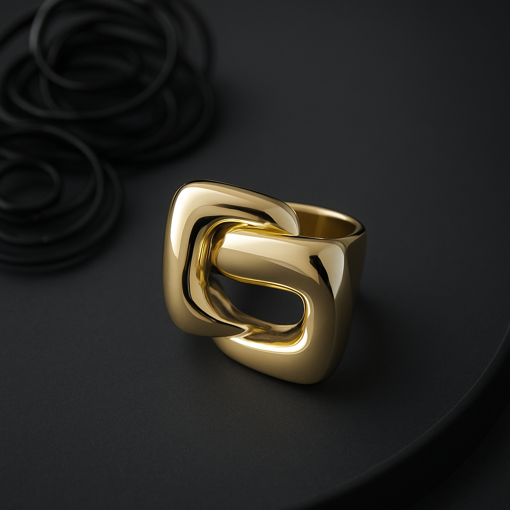 Bague acier inoxydable dorée et argentée boucle infinie taille 8